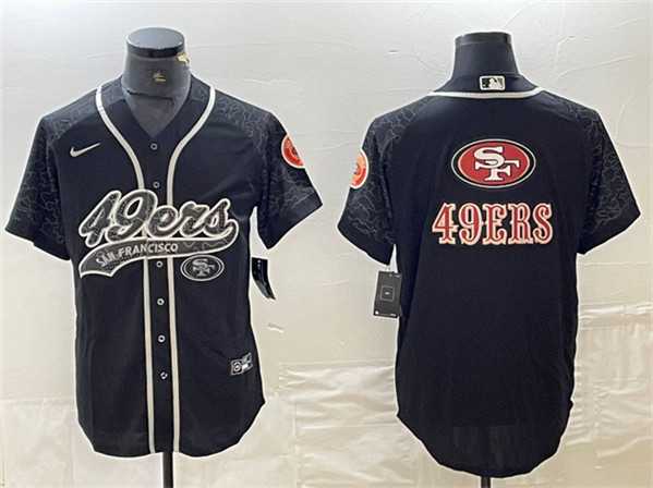 Mens San Francisco 49ers Black Reflective Team Big Logo With Patch Cool Base Stitched Baseball Jersey